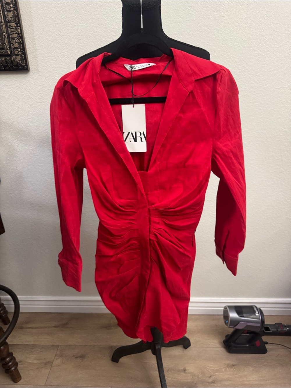 Zara Bold Red Ruched Mini Dress